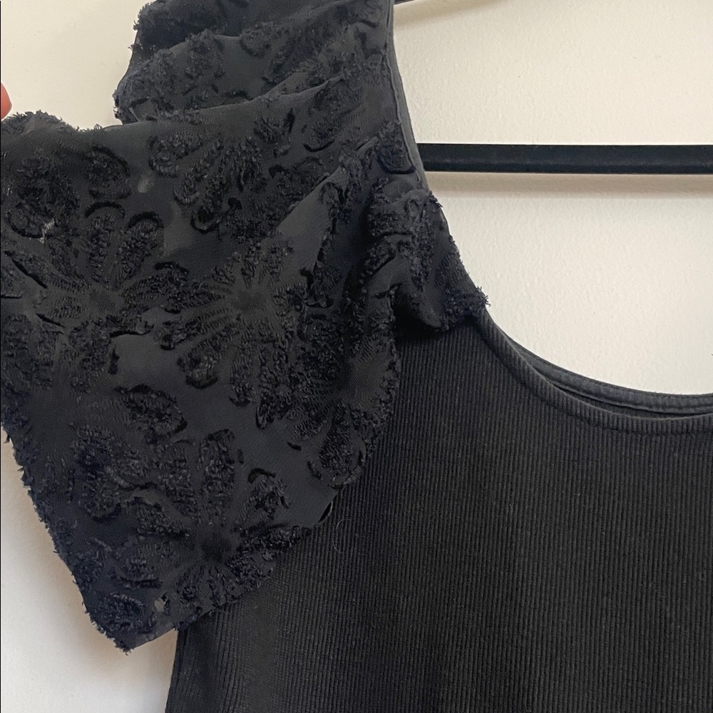 Maeve|Black Puff Sleeve Ribbed Blouse|Medium|EUC - Picture 4 of 10